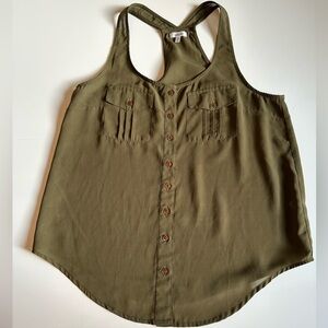 Marisol Olive Green Buttoned Tank Top with Flowy Design